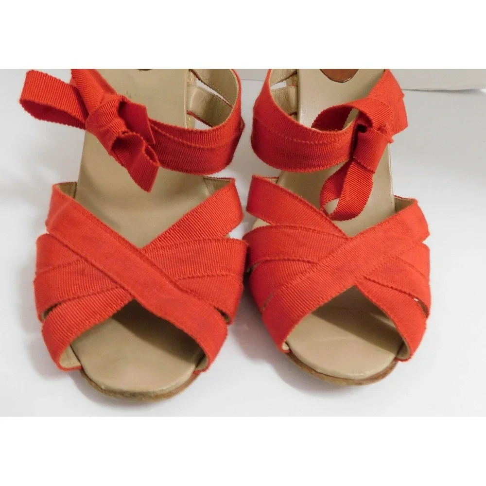 Christian Louboutin Delfin 80 Red‎ Ribbon/Rope Espadrille Sandals Wedge sz 39